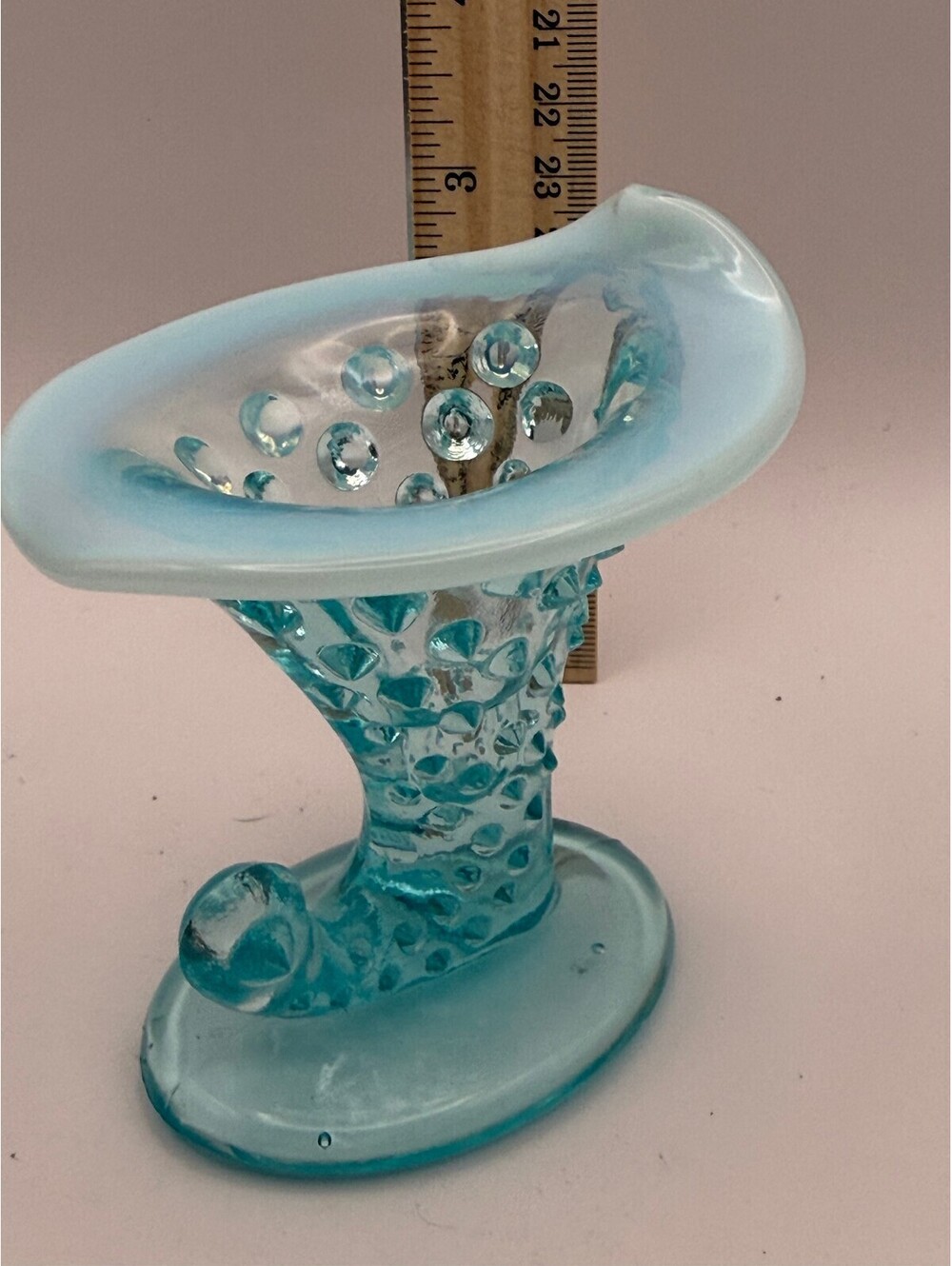 Fenton Aqua Blue Opalescent Hobnail Jack in the Pulpit Art Glass Vase 4"
